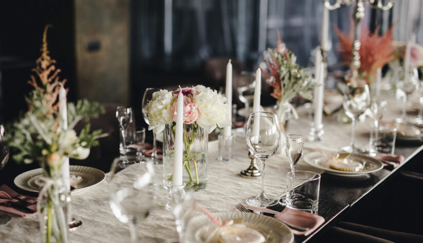 Luxury, elegant wedding reception table arrangement, floral centerpiece