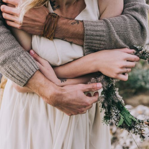 passionate young couple in the mountains